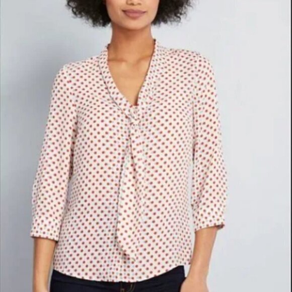 Modcloth Tie Neck Polka Dot Blouse - Picture 1 of 7